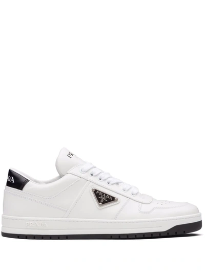Shop Prada Logo-plaque Leather Sneakers In Weiss