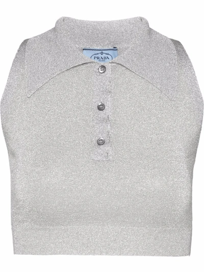 Prada Lurex Knit Crop Top In Grau