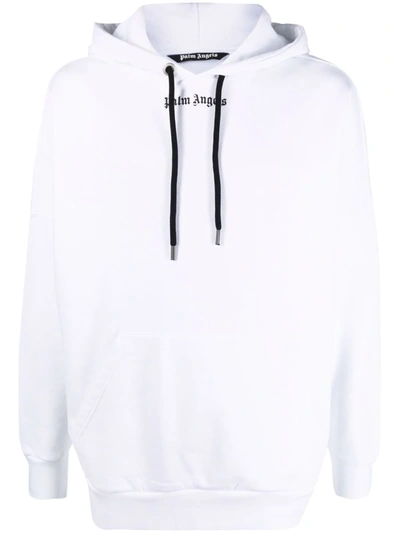 Shop Palm Angels Logo-print Drawstring Hoodie In Weiss