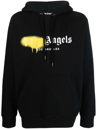 Shop Palm Angels Logo-print Drawstring Hoodie In Schwarz