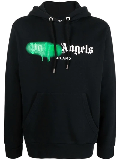 Shop Palm Angels Milano Sprayed-logo Hoodie In Black