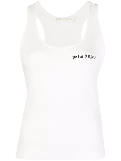 Shop Palm Angels Logo-print Sleeveless Tank Top In Weiss