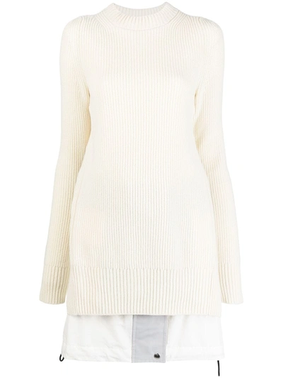 Shop Sacai Ribbed-knit Layered Dress In Weiss