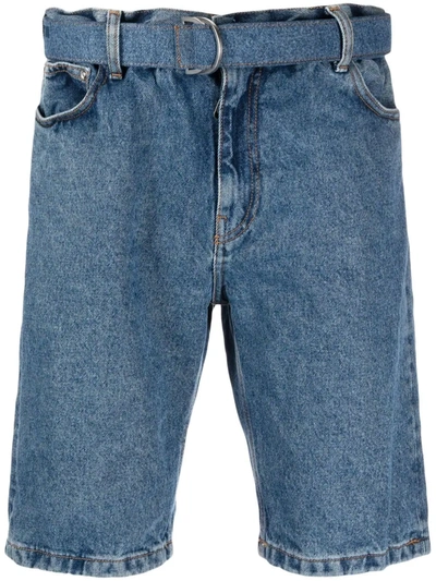 Shop Off-white Belted Denim Shorts In Blau