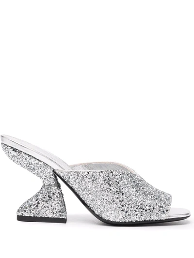 Ferragamo Sandu 85 Glitter-finished Leather Mules In Silber