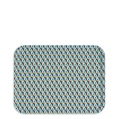 Shop La Doublej Rectangular Printed Tray In Cubi Blu
