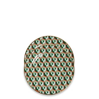 La Doublej Abstract Dessert Plates (set Of Two) In Cubi Verde