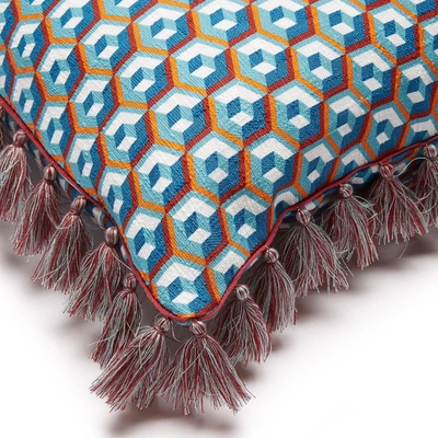 La Doublej Cushion With Fringes (50x50) In Cubi Blu