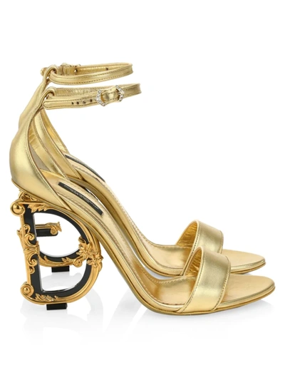 Shop Dolce & Gabbana Women's Sculpted-heel Metallic Leather Sandals In Gold
