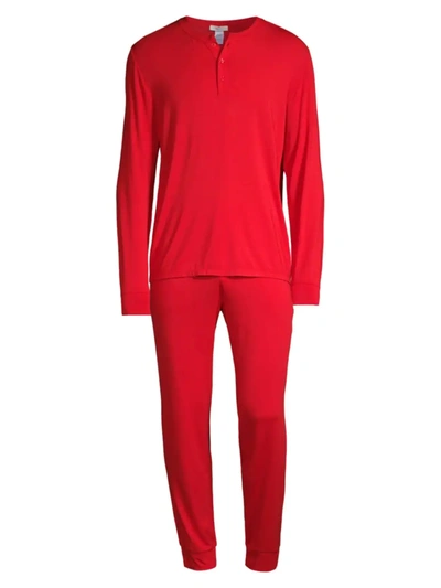 Shop Eberjey Men's Henry 2-piece Henley Pajama Set In Haute Red