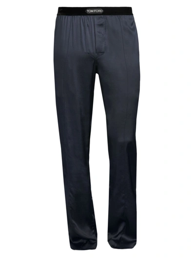 Shop Tom Ford Men's Stretch-silk Pajama Pants In Midnight Blue