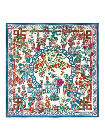 Shop Ferragamo Women's Bonsai Print Silk Square Foulard In Blue Multi