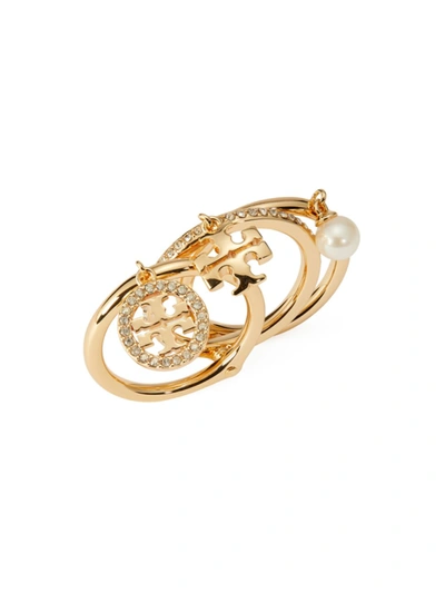 Shop Tory Burch Women's Miller Goldtone, Rhinestone & Pearl Charm Ring