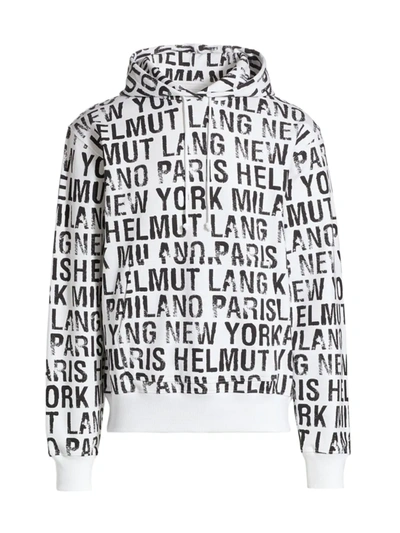 Shop Helmut Lang Men's All-over Logo Hoodie Sweatshirt In White