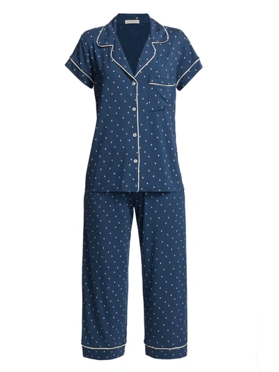 Shop Eberjey Gisele Printed 2-piece Pajama Set In Lunita Indigo Blue Bone