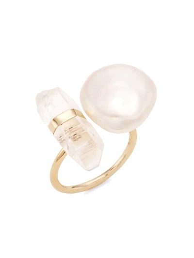 Shop Jia Jia Women's Ocean 14k Gold, Freshwater Pearl & Crystal Quartz Floating Ring In Yellow Gold