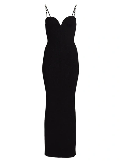 Shop Galvan Women's Thalia Pearl-embellished Ribbed Dress In Black