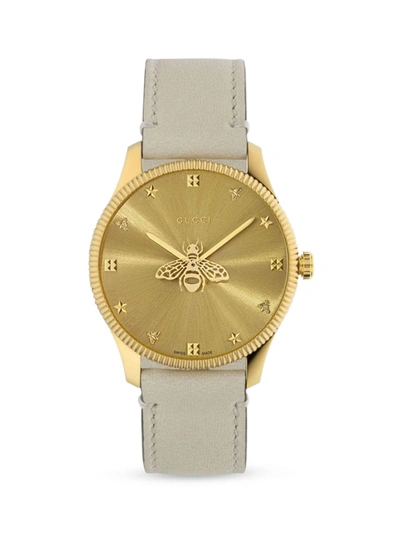 Shop Gucci Women's G-timeless Yellow Gold Pvd & Leather Strap Watch