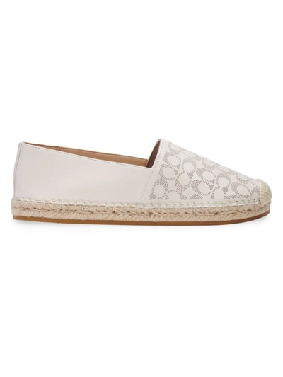 Shop Coach Women's Carley Perforated Leather Espadrilles In Chalk