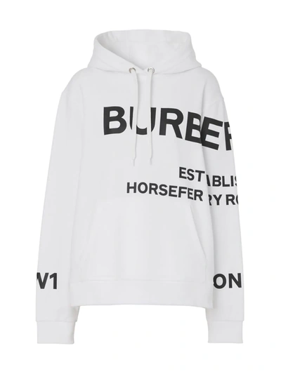 Shop Burberry Women's Poulter Printed Logo Hoodie In White