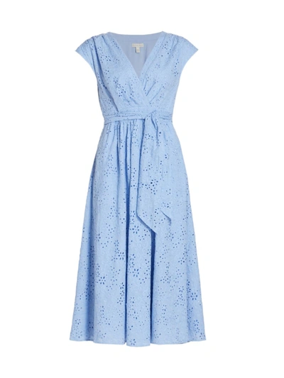 Shop ml Monique Lhuillier Embroidered Eyelet Midi-dress In Bluebell