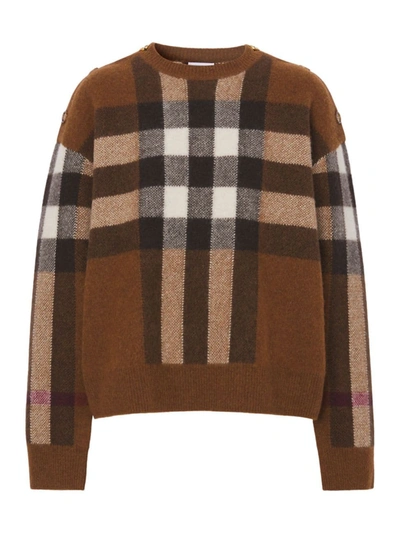 Shop Burberry Women's Darla Signature Plaid Sweater In Dark Birch Brown