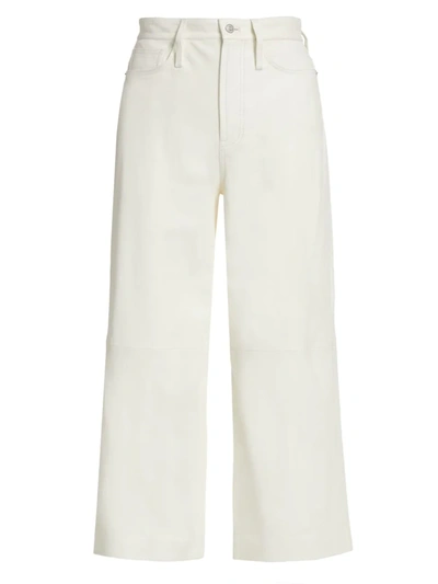 Shop Frame Women's Leather Cropped Wide-leg Pants In Bone