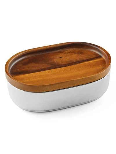 Shop Nambe Oblong Nest Bowl & Wood Lid In Silver Brown