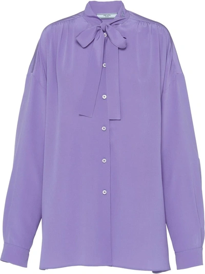 Shop Prada Long-sleeve Crepe De Chine Blouse In Violett