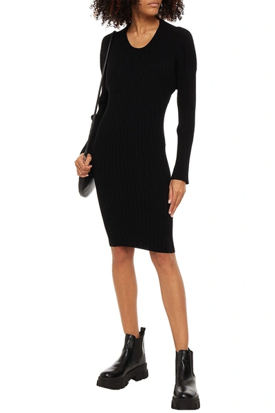 Shop Mm6 Maison Margiela Ribbed-knit Midi Dress In Black