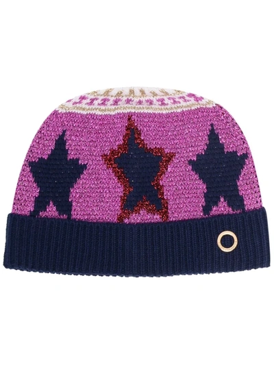 Shop Paco Rabanne Star-embroidered Knitted Beanie In Blau