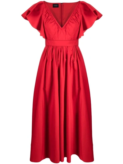 Shop Giambattista Valli V-neck Ruffle-detail Dress In Rot