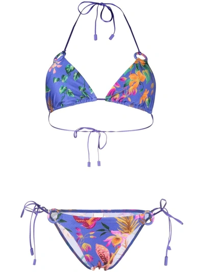 Shop Zimmermann Tropicana Mango Floral-print Bikini Set In Blau