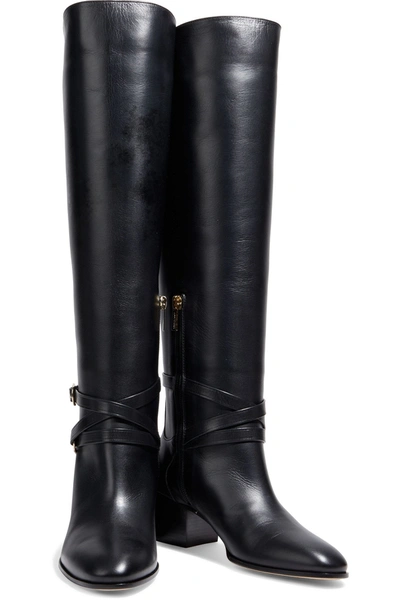 Shop Jimmy Choo Huxlie 45 Buckled Leather Knee Boots In Black