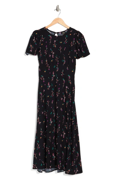 Shop Afrm Jamie Print Open Back Short Sleeve Dress In Noir Rose Garden