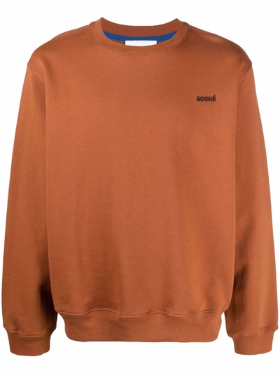 Shop Koché Embroidered-logo Cotton Sweatshirt In Brown