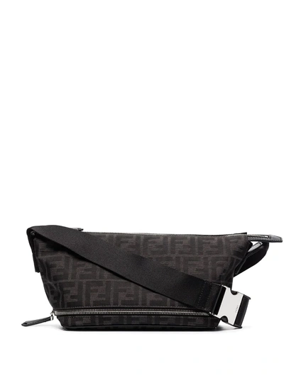 Shop Fendi Ff Logo-motif Zip-detail Crossbody Bag In Black