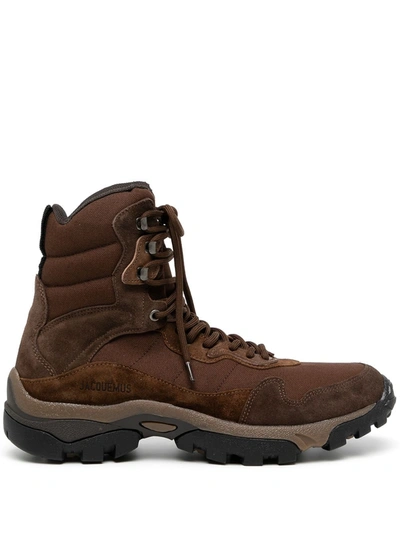 Shop Jacquemus Terra Lace-up Hiking Boots In Brown