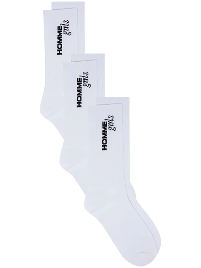 Shop Hommegirls Three-pack Intarsia Logo Socks In White