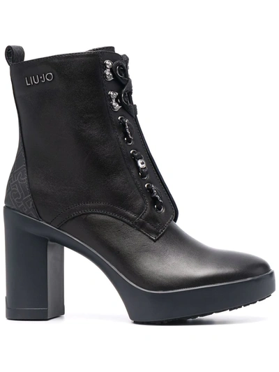 LIU •JO ZIP-UP HEELED LEATHER BOOTS 