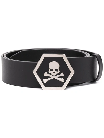 Shop Philipp Plein Leather Skull-buckle Belt In Black