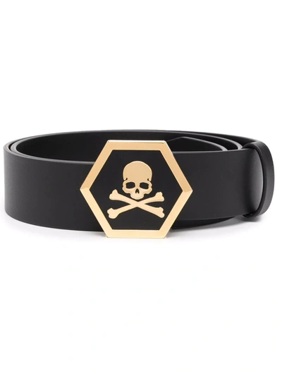 Shop Philipp Plein Leather Skull-buckle Belt In Black