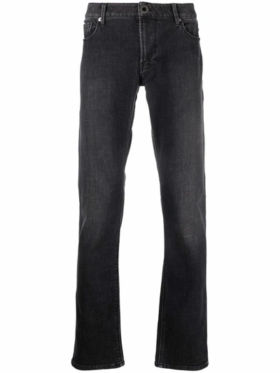 Shop Emporio Armani Slim-fit Faded Jeans In Black