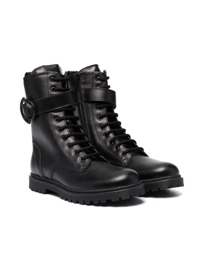 Shop Moncler Lace-up Leather Boots In Black