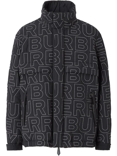Shop Burberry Embroidered Logo Packaway Jacket In Black