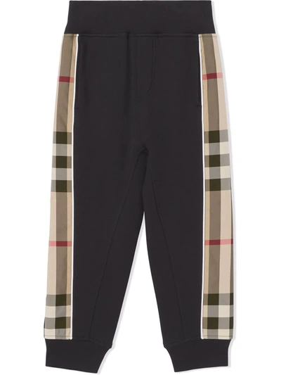 Shop Burberry Check-panel Cotton Joggers In Black