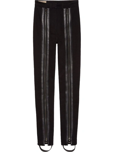 Gucci Leather Zip-detail Stirrup Leggings In Black