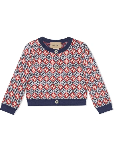 Shop Gucci Logo-print Knitted Cardigan In Blue