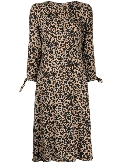 Shop Reformation Port Long-sleeve Midi Dress In Brown