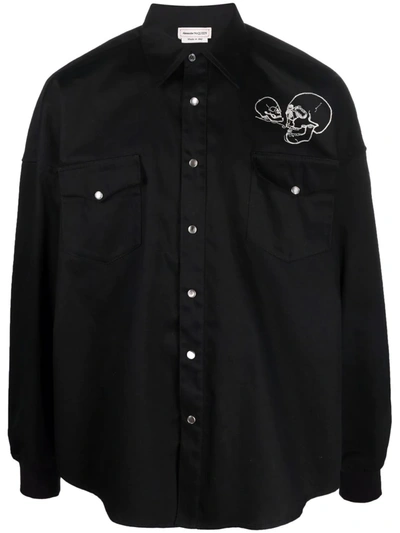 Shop Alexander Mcqueen Skull-embroidered Cotton Shirt In Schwarz